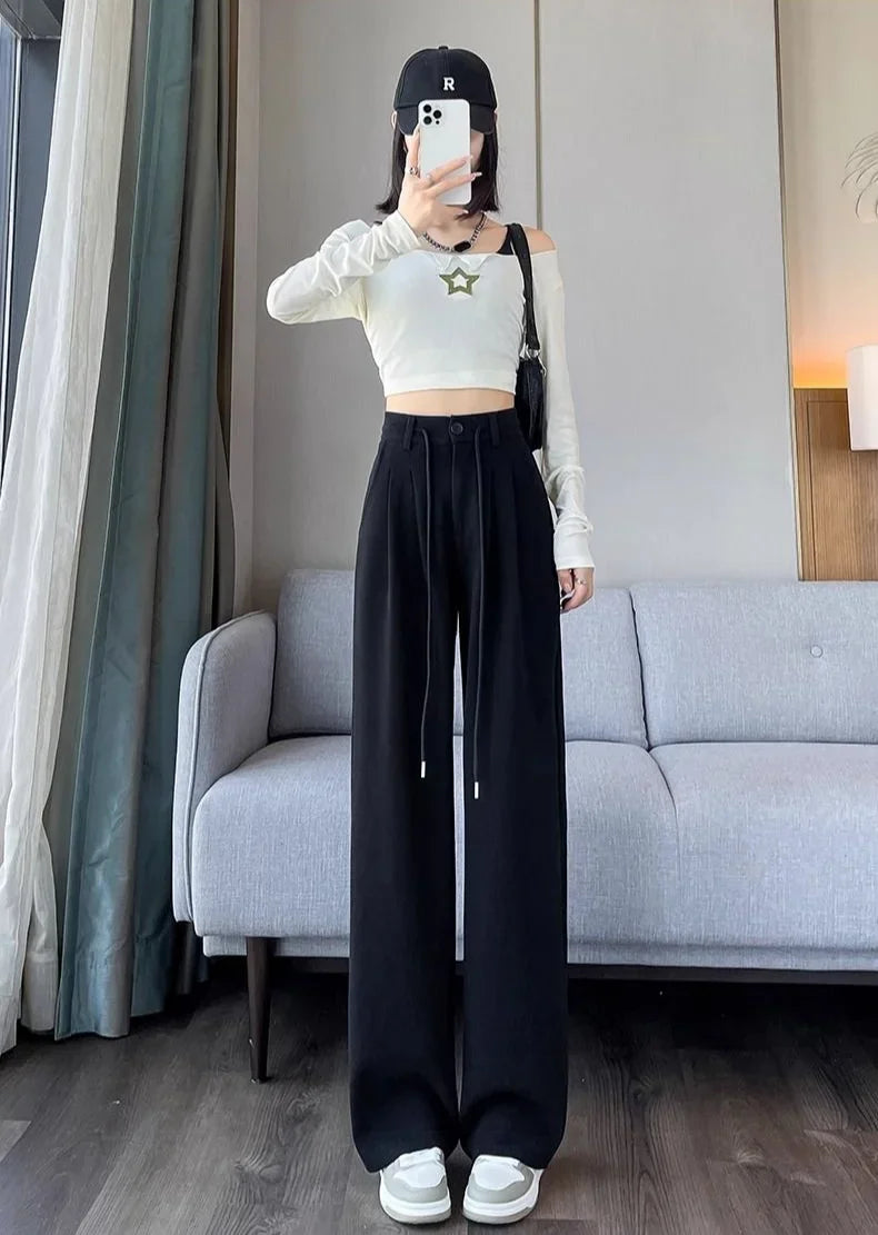 Wide Leg Pants for Women Long Cotton Woman Trousers Y2k Streetwear Trends 2024 One Size All Medium Original Xxl New In Elastic G