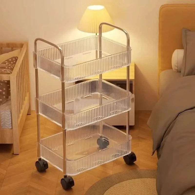 Acrylic Trolley with Wheel Multilayer Transparent Storage Rack Living Room Snack Storages Shelf Bathroom Mobile Shelf Home Items