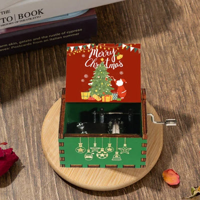 Merry Christmas Music Box Wooden Hand Cranked Music Box Vintage Happy New Year Music Box Gift Music Box Birthday Gift