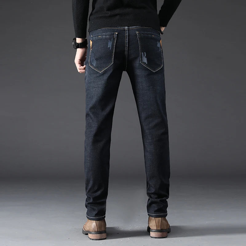 Men's Jeans Straight Leg Loose Elastic Business Casual Daily Versatile Men's Denim Pants 2025 New Outer Wear Men's Jeans Can Be Worn in All Seasons