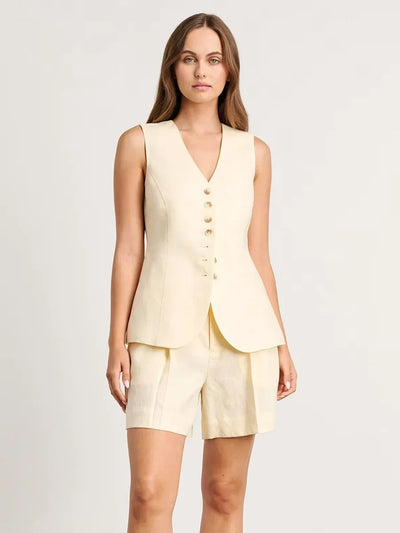 Cotton and Linen Chic Casual Vest Shorts Set Women Summer New Fashion Commuter Sleeveless Single Breasted Tank Top Shorts Suits