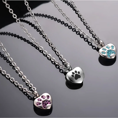 Engraved Heart Pets Paw Urn Necklace/Bracelet Heart Charms Memorial Ashes Urn Necklace/Bracelet Jewelry Makings keepsake Pendant