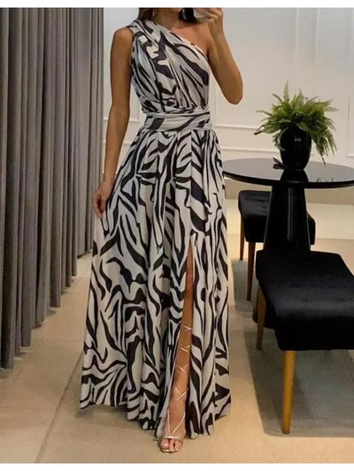 Women's Dress New Summer Printing Boho Robe Hanging Neck High Waist Split Sexy Dress Long Dresses Woman Clothing Party Dresses