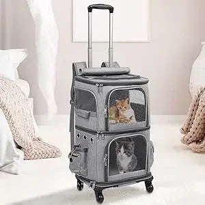 Pet Cat Backpack Double layer Pet Trolley Bag Can Hold Two Cat Stroller Bags Folding Dog Transporter Carrier Cat Outdoor Travel