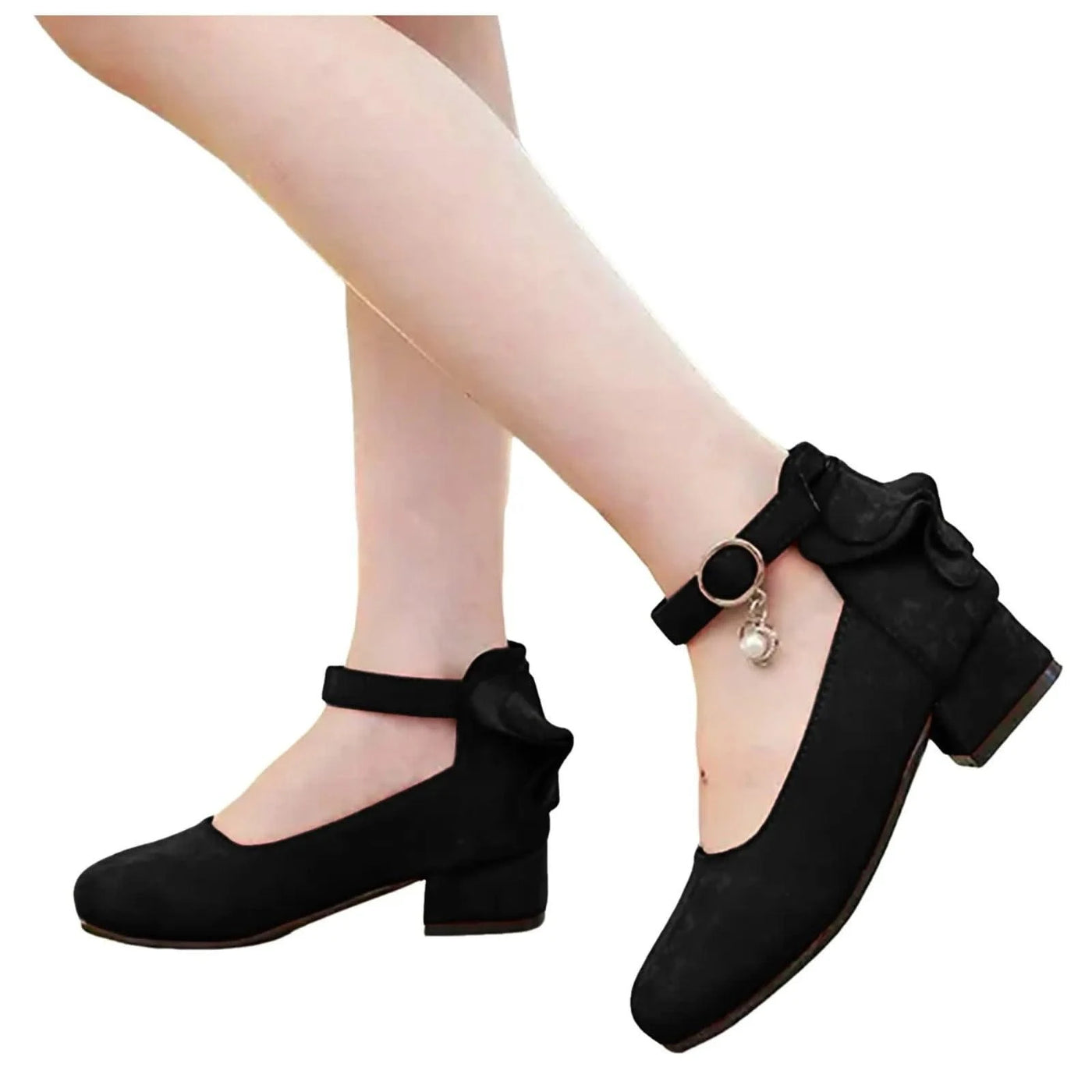 Kids Velvet Black Pink Leather High Heeled Shoes 3-15T | Princess Sandals for Girls | For Party, Wedding, Dance | Children's Fashion