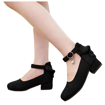 Kids Velvet Black Pink Leather High Heeled Shoes 3-15T | Princess Sandals for Girls | For Party, Wedding, Dance | Children's Fashion