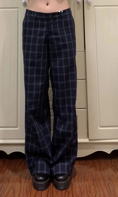 Women Plaid Long Trousers Straight Pants Y2K Streetwear Japanese Harajuku Grunge 2000s Korean Fashion Long Trousers Pantalones