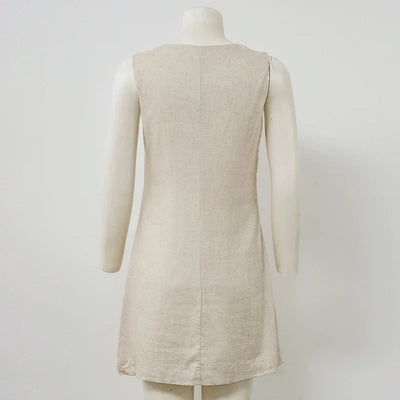 Women's Casual Linen Sleeveless Dress V-Neck Chic Elegant Cotton-Linen Blend Summer Fashion Sexy Chic New Arrival Vestidos