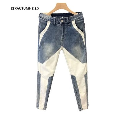 Men Clothing Jeans Men 2024 New Spring Summer Handsome Personality Splicing Pants Slim Korean Pants Streetwear Pantalones Hombre