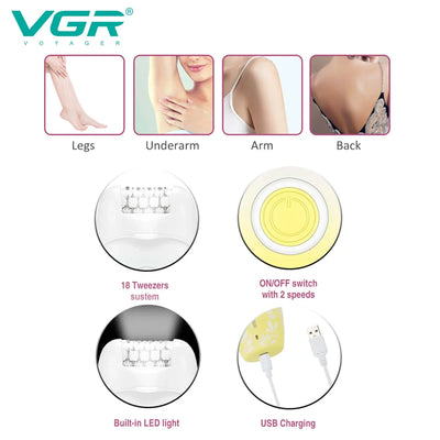 VGR 738 Women's Epilators Metal Hair Removal Machine Woman Usb C Shaver Woman Electric Finich Touch 37