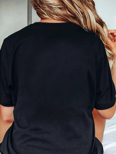 Women's Casual Crew Neck T-Shirt with White Bow Print Soft Polyester Fabric Medium Stretch All-Season Top Machine Washable