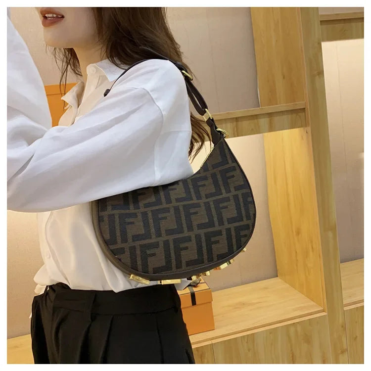 ‌2025 New Designer Underarm Bag Women Fashion Shoulder Handbag PU Leather Monogram Letter Print Crossbody Purse‌