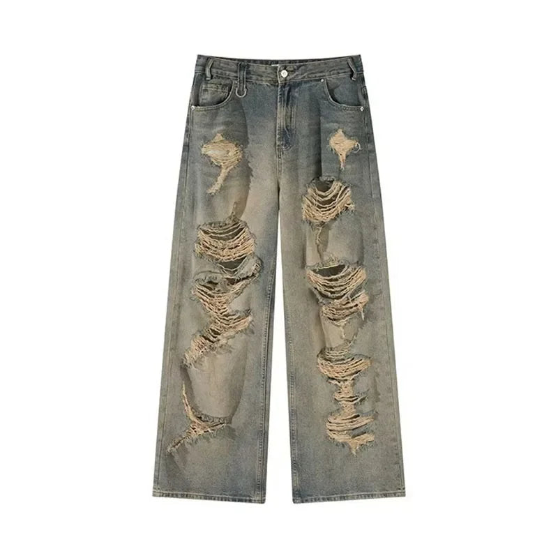 Holes Ripped Jeans Pants for Man Breathable High Street Men's Denim Pants New Trendy Hole Male Summer Brand Designer Pant 2025