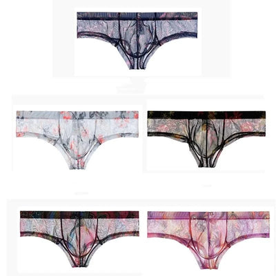 Sexy Mens Boxers Shorts Man Transparent Underwear Men Breathable Boxer Briefs Mesh Print Men's Panties Men U Pouch Bikini Shorts