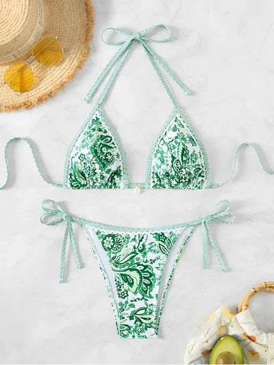 2025 Halter String Triangle Two Piece Bikini Women Swimwear Female Swimsuit Bathers Bathing Swimming Suit Beachwear Summer - Elanique