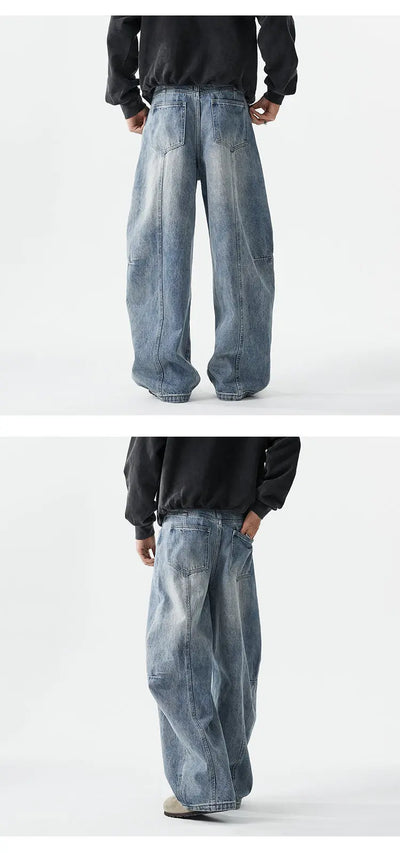 Boyfriend Jeans Men High Street Hip Hop Loose Causal Wide Leg Baggy Jeans Trousers Cityboy Blue White Denim Harem Jeans Pant