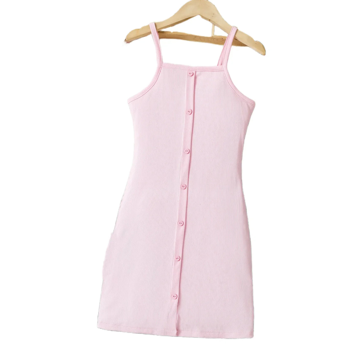 Women's pink knitted dress: slim ribbed fabric, elegant front button design, suitable for spring and summer