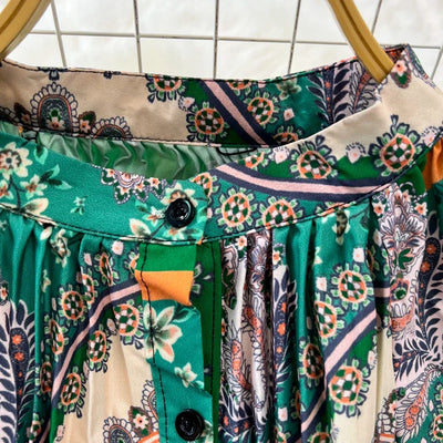 Retro Elegant Sashes O Neck Single Breasted Print Dresses Long Lantern Sleeves A-line Casual High Waist Women Autumn Clothing