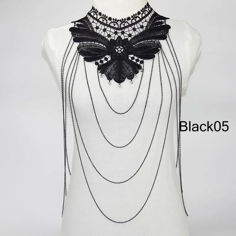 Multi layer Chain necklace Women Tassel Necklaces&pendants Black Lace Collares big necklace Women Maxi Colar