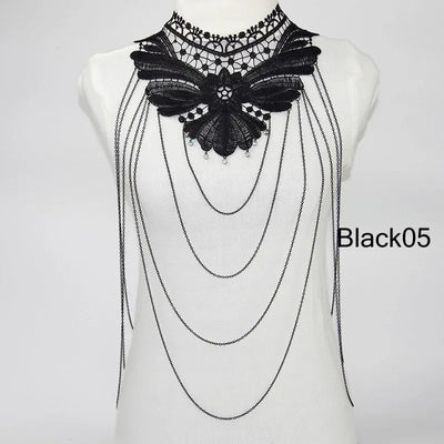 Multi layer Chain necklace Women Tassel Necklaces&pendants Black Lace Collares big necklace Women Maxi Colar