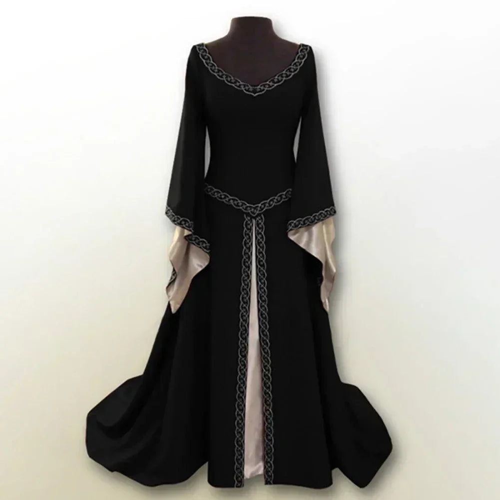 Women Ladies Medieval Renaissance Dress Wedding Party Cosplay Costume V Neck Maxi Dress Robe Fashion