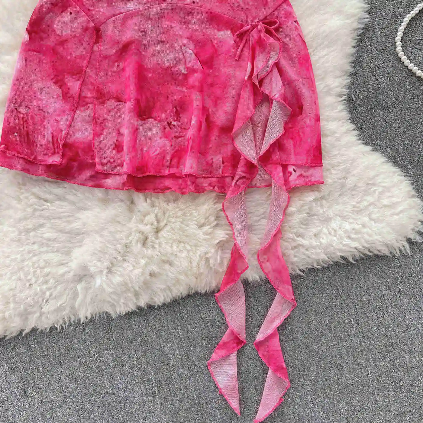 Women's Summer Sexy 2 Pieces Set New Chic Printed Spaghetti Strap Sleeveless Crop Top and Elastic Waist Ruffles Mini Skirt Suits