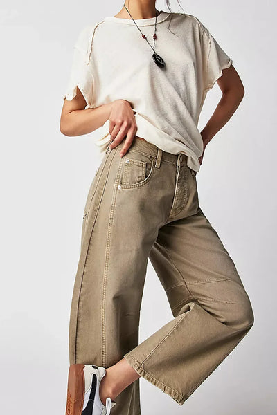 Midiross High Stretch Mid-Rise Barrel Jeans Fashion wide Leg Shape Women Casual Baggy Mid Waist Denim Jeans