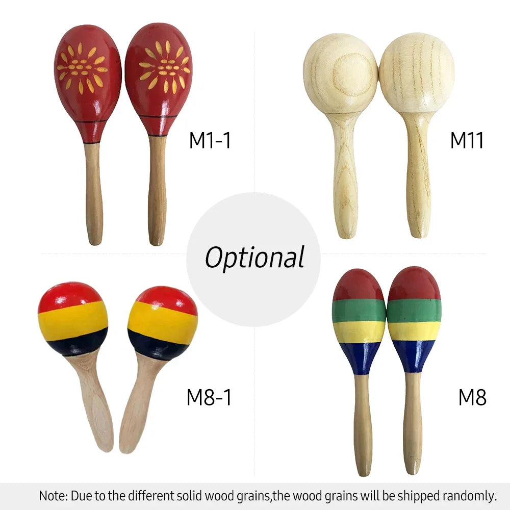 1 Pair Wooden Maracas Sand Hammer Rumba Shakers Rattles Sand Hammer Percussion Instrument Musical Toy for Kid Children Games - Elanique