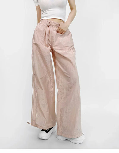 Women's Wide-Leg Joggers Adjustable Ankle Cuffs Side Stripes Drawstring Waist Lightweight Streetwear