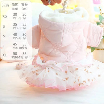 Pet Winter Princess Skirt Hoodie Floral Bubble Skirt |Thickened Rabbit Cotton Girl Dog | Cat|  Winter Coat Outfit Clothes