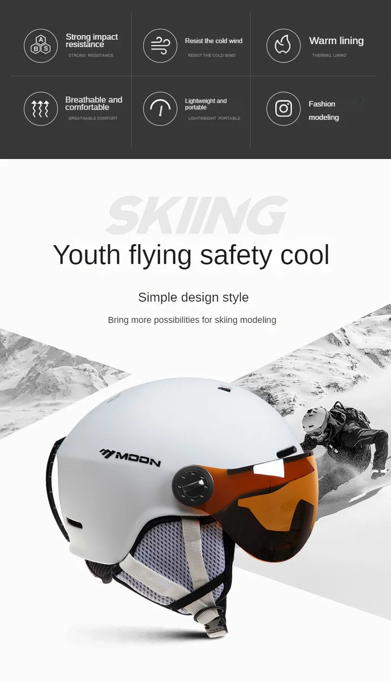 Motorcycle Helmet CE/ASTM Certified One-Piece PC+EPS Helmet with Goggles, Suitable for Skiing, Snowboarding, Outdoor Sports