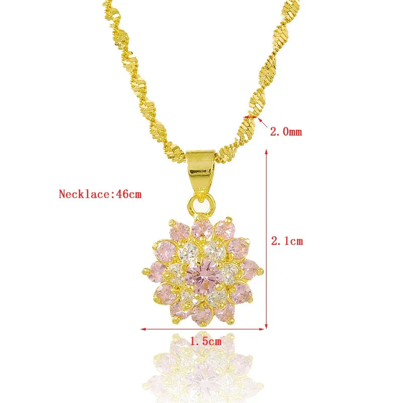 Luxury 24k Real Gold Necklace Electroplating Inlaid Zircon Powder Crystal Gold Necklace For Woman Charm Jewelry Gift