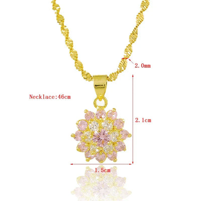 Luxury 24k Real Gold Necklace Electroplating Inlaid Zircon Powder Crystal Gold Necklace For Woman Charm Jewelry Gift