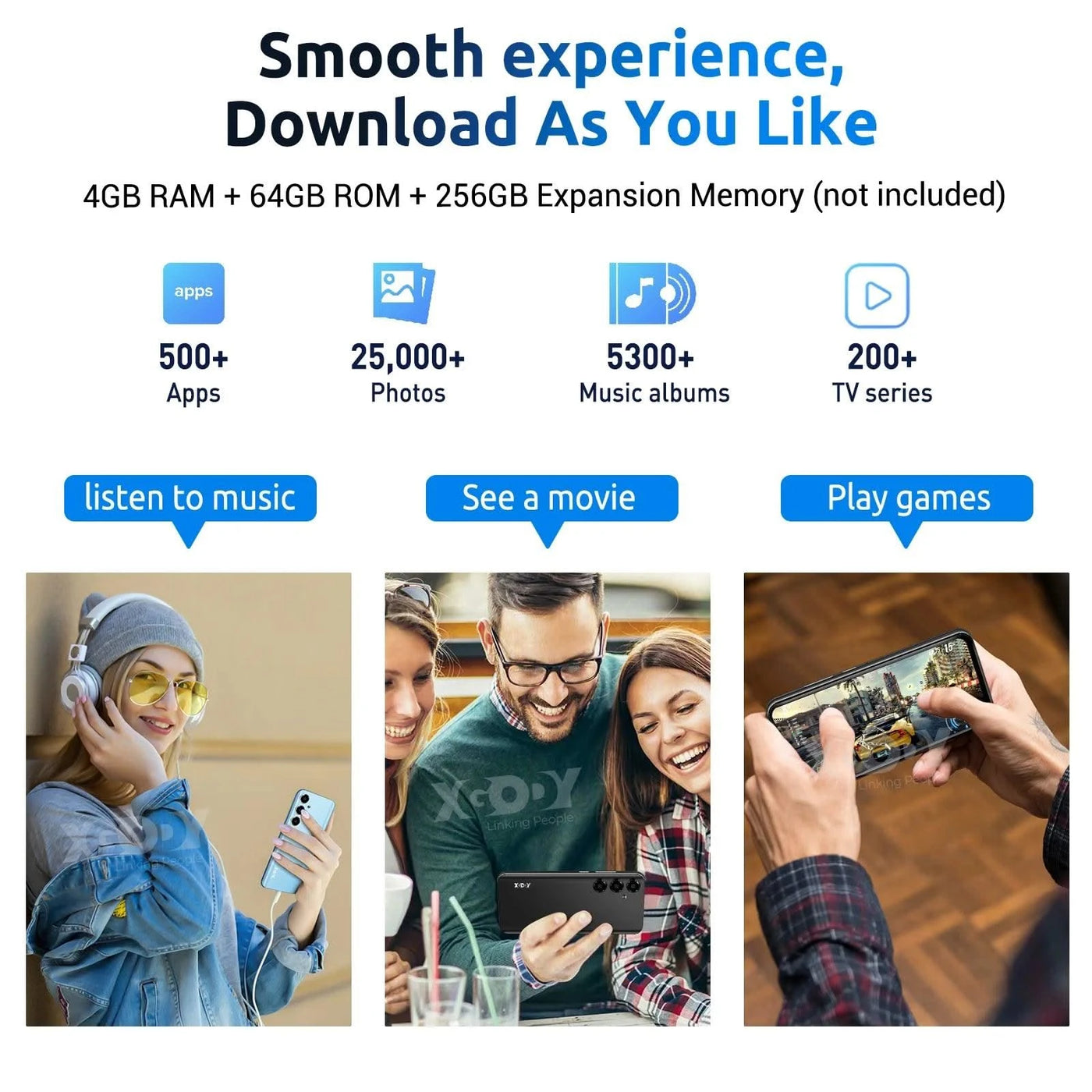 XGODY 4G Cell Phones V50,Smartphone Android,6.52 inch,4+64GB ROM,4500mAh,Mobile phones,8+15MP,Dual SIM Quad Core,Face Unlocked