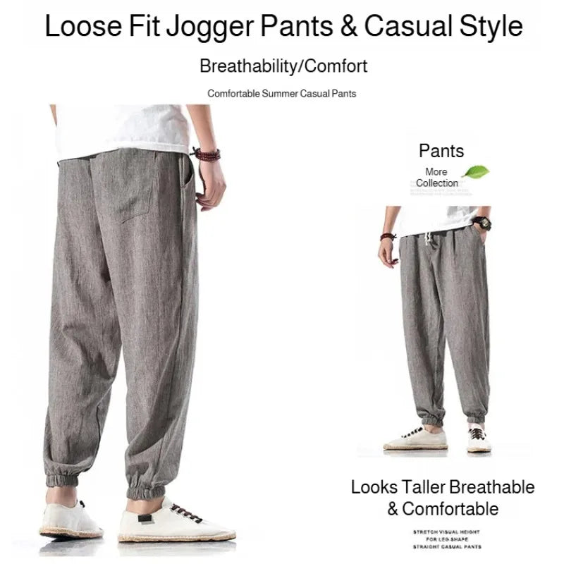 Men's Cotton and Linen Trousers Harem Pants Cuffed Fashion Trousers Linen Slim Pants Beach Pants Joggers Streetwear Loose Pants