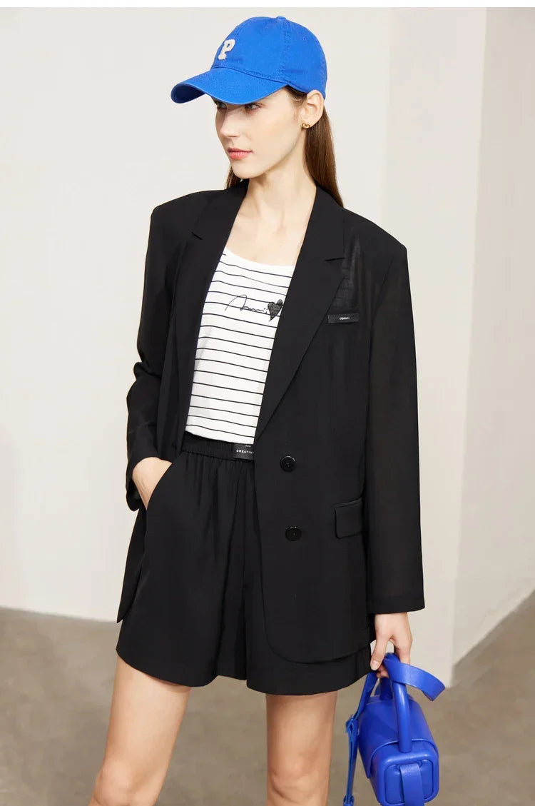 AMII Minimalism Women's blazer Fashion 2024 Summer Blazers Office Lady Two-piece Set Chic Female shorts Separately Sale 72311003