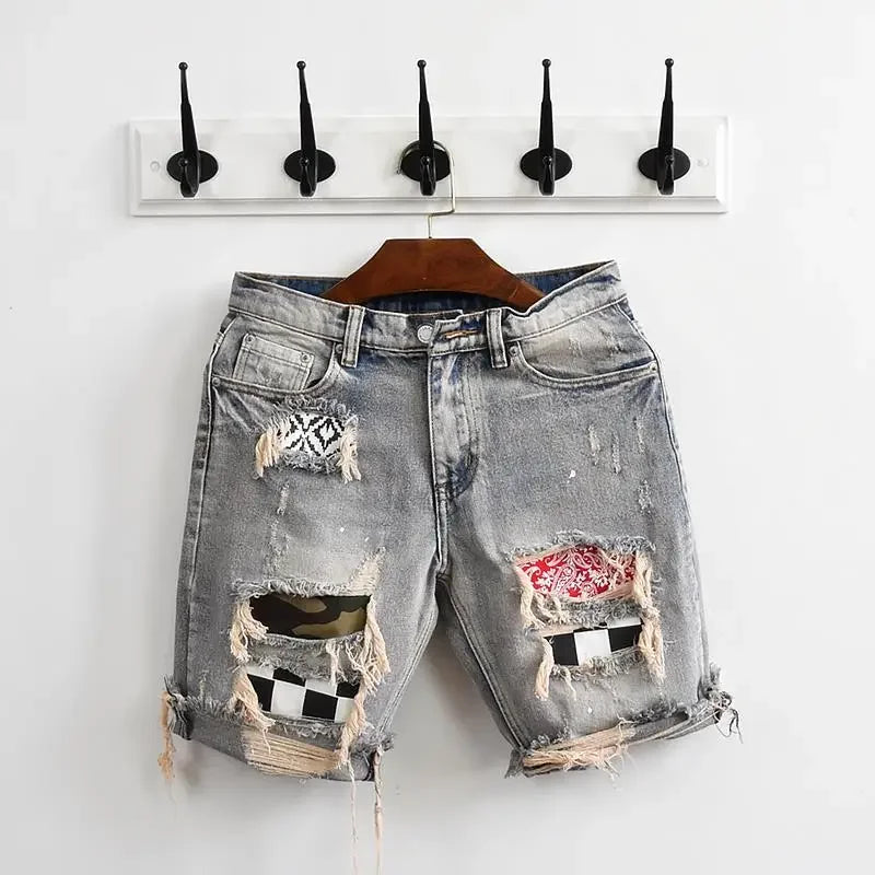 Man Denim Shorts Camouflage Hip Hop Graphic Short Jeans Pants for Men Original Distressed Thin New in Rude Streetwear Designer