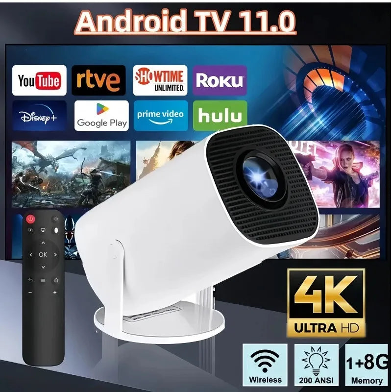 Mini Portable Projector Home Cinema 1080p HD 4k Android 11 Projector with WiFi 6 and Bluetooth Smart Pocket Outdoor