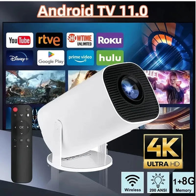 Mini Portable Projector Home Cinema 1080p HD 4k Android 11 Projector with WiFi 6 and Bluetooth Smart Pocket Outdoor