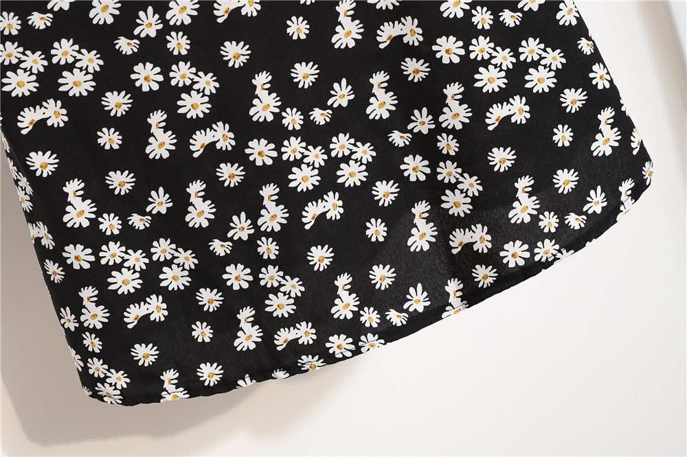 Women Mini Printed Floral Chiffon Shirring Pleated Short Puffy Sleeve Casual Dresses Summer Fashion