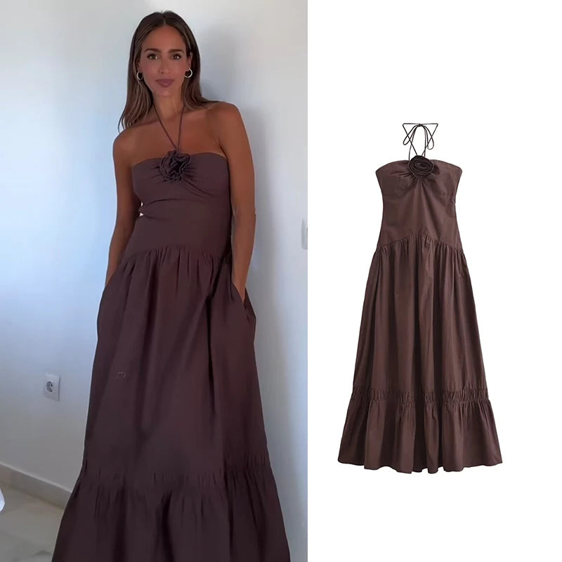 Dresses Summer Women's Chic Tube Top Hanging Neck Holiday Dress Women's Street Fashion Party Long DressFashionable temperament h