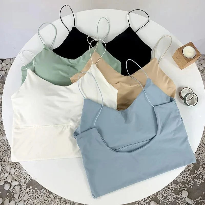 Women Crop Tops Ice Silk Summer Bra Sports Spaghetti Strap Top