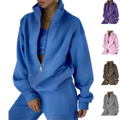 Autumn Winter Women Tracksuits Two Piece Outfits Fleece Lined Zipper Sweatshirt High Waist Pants Sets Female Sport Suits 2024