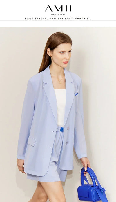 AMII Minimalism Women's blazer Fashion 2024 Summer Blazers Office Lady Two-piece Set Chic Female shorts Separately Sale 72311003
