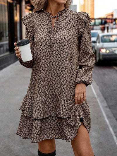 Dresses for Women 2025 Fashion Elegant Long Sleeve Print Women Dress V-Neck Lace-up Dress Women Vestidos De Verano Mujer Q23