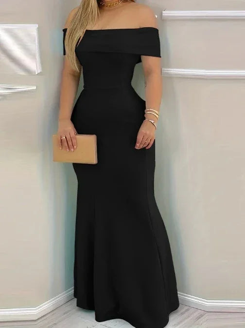 Women's Evening Dress 2024 Spring/summer Latest Intelligent Solid Color Red Temperation One Shoulder Party Tight Long Skirt