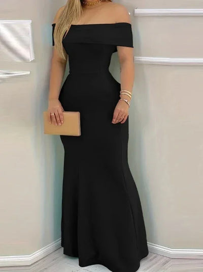 Women's Evening Dress 2024 Spring/summer Latest Intelligent Solid Color Red Temperation One Shoulder Party Tight Long Skirt