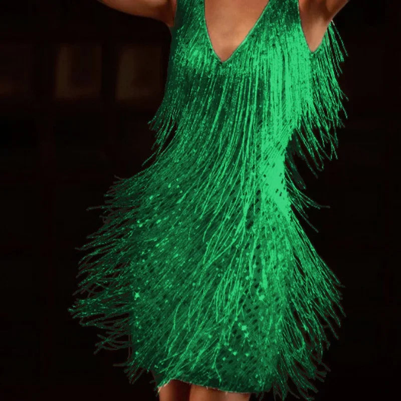 Evening Party Dress For Women 2023 Summer Elegant Bodycon Sexy Club Camisole Tassel Dance Mini Dress Female Clothing Vestido Dre