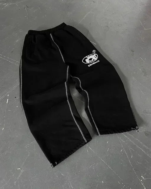 Harajuku embroidery pattern baggy pants retro loose sweatpants women joggers women pant leg zipper hip hop casual crop pants