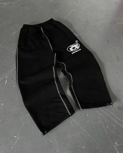 Harajuku embroidery pattern baggy pants retro loose sweatpants women joggers women pant leg zipper hip hop casual crop pants